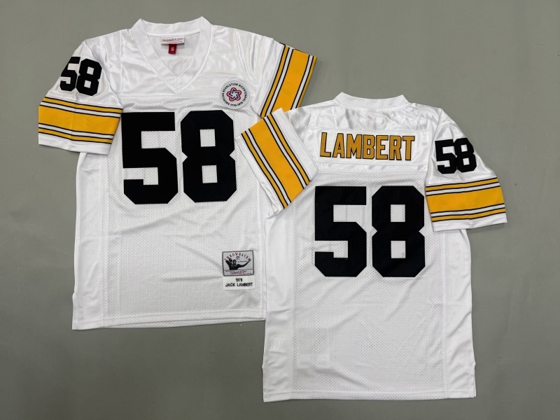 Men 2025 Pittsburgh Steelers #58 Lambert white Throwback Limited NFL Jersey style 001